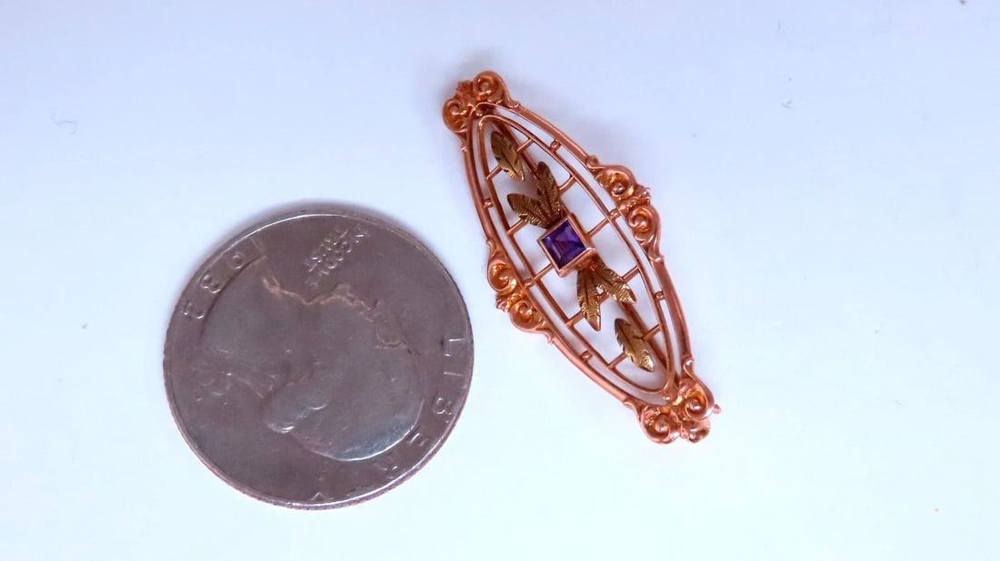 Natural Amethyst Neoclassical Brooch Pin 14kt Gold 12364** - 4