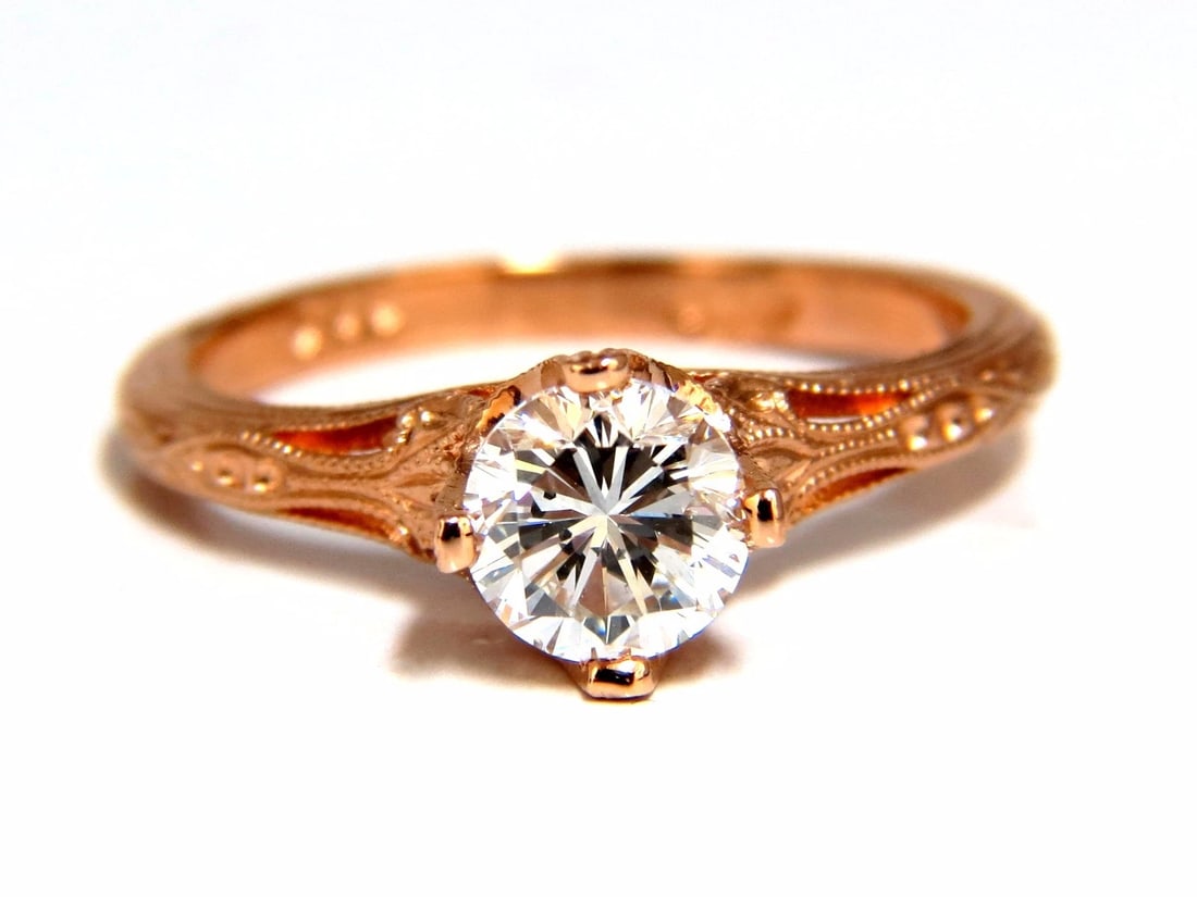 GIA Certified .95ct F.Si1 natural round diamond ring Portuguese Revival 14kt** - 4