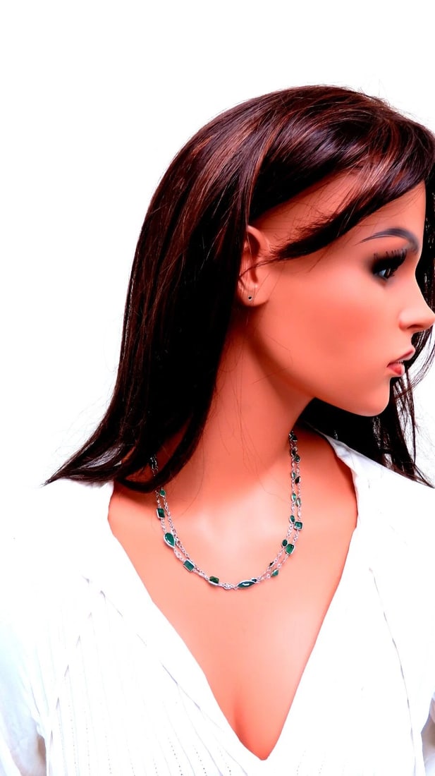 18.50ct. Natural Emeralds Diamonds Yard Necklace 14kt ** - 12