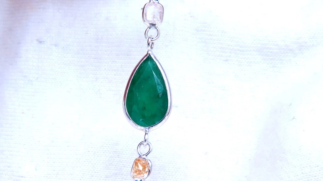 18.50ct. Natural Emeralds Diamonds Yard Necklace 14kt ** - 4