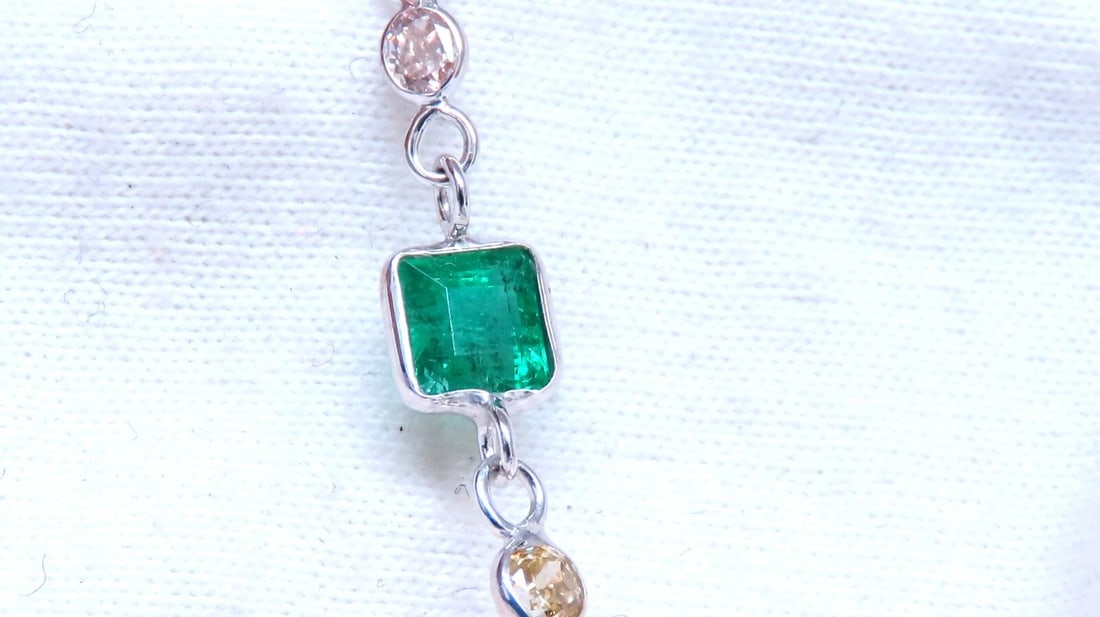 18.50ct. Natural Emeralds Diamonds Yard Necklace 14kt ** - 9