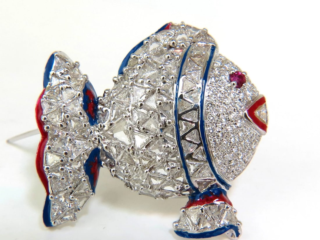 18KT 5.00CT 3D FISH TRIANGLE & ROUND DIAMONDS PENDANT PIN** - 2