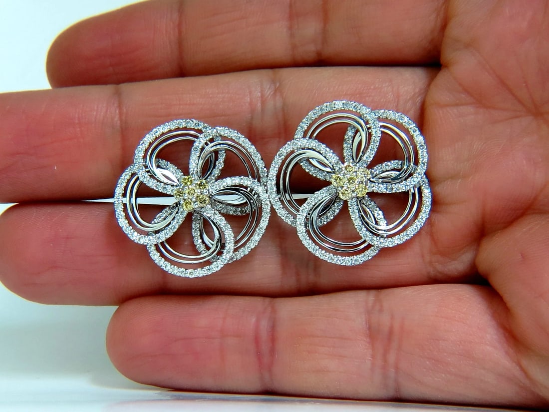 2.40CT NATURAL YELLOW DIAMONDS 3D FLOWER CLUSTER EARRINGS 14KT GOLD** - 10