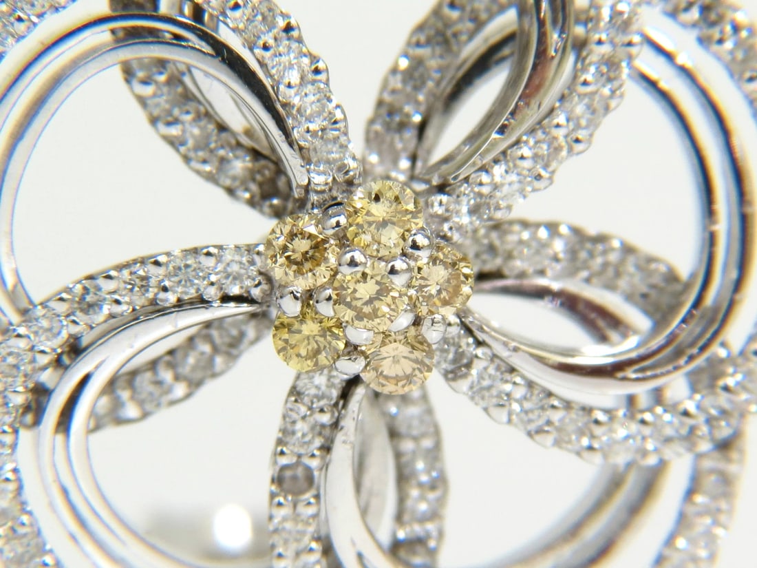 2.40CT NATURAL YELLOW DIAMONDS 3D FLOWER CLUSTER EARRINGS 14KT GOLD** - 4
