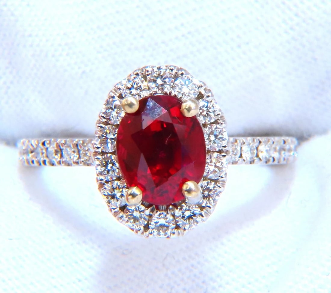 GIA Certified Thailand Ruby 1.71ct Halo Diamond ring 18kt Vivid Red Prime** (1 of 8)