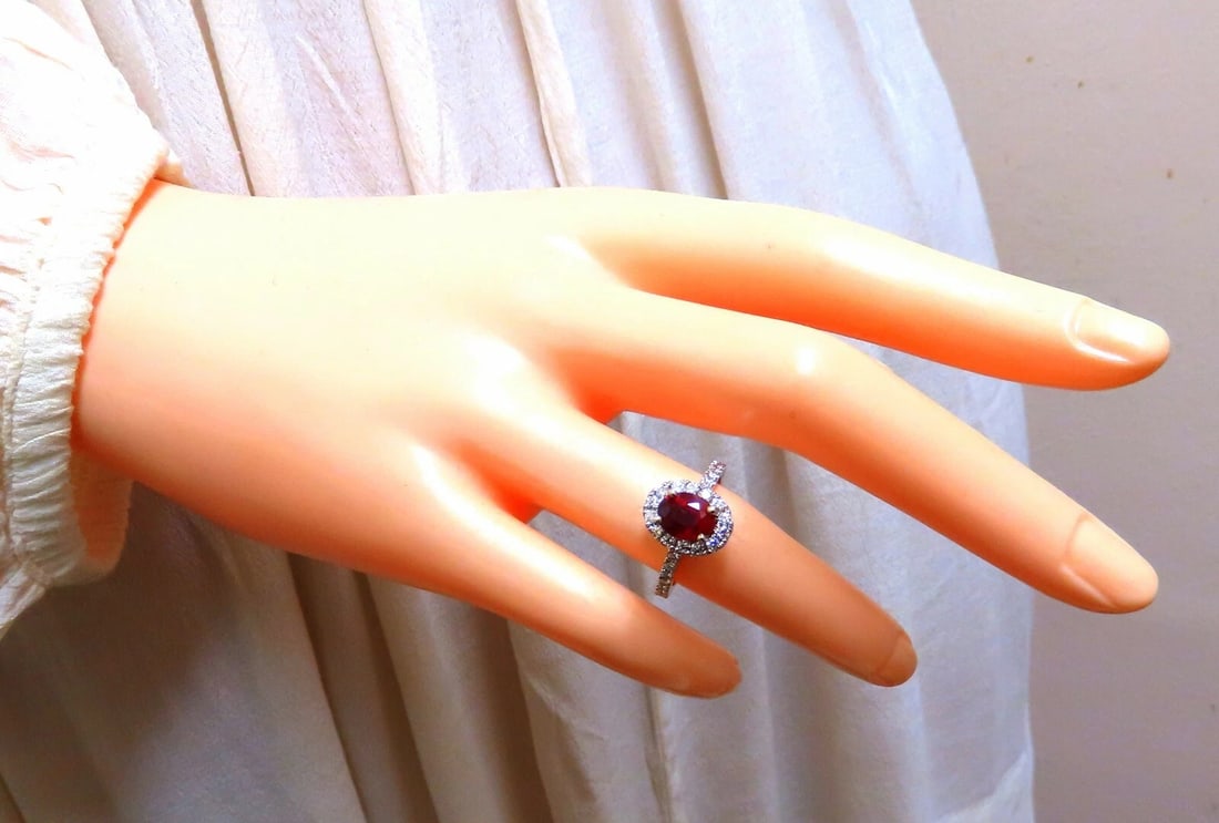 GIA Certified Thailand Ruby 1.71ct Halo Diamond ring 18kt Vivid Red Prime** - 7