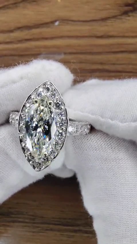 GIA Certified 2.03ct Natural Marquise Diamond Cluster Halo Ring 14kt *v - 2