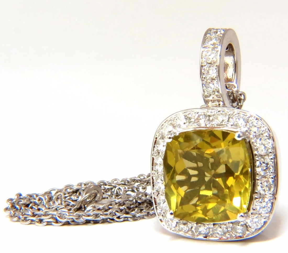 5.85ct natural cushion brilliant yellow quartz diamond pendant square halo** - 4
