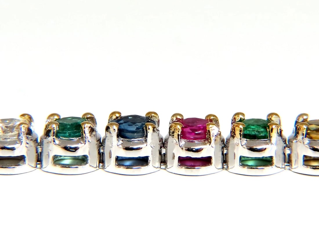 7.36ct natural ruby emerald sapphires diamond tennis bracelet 14kt gold** - 3