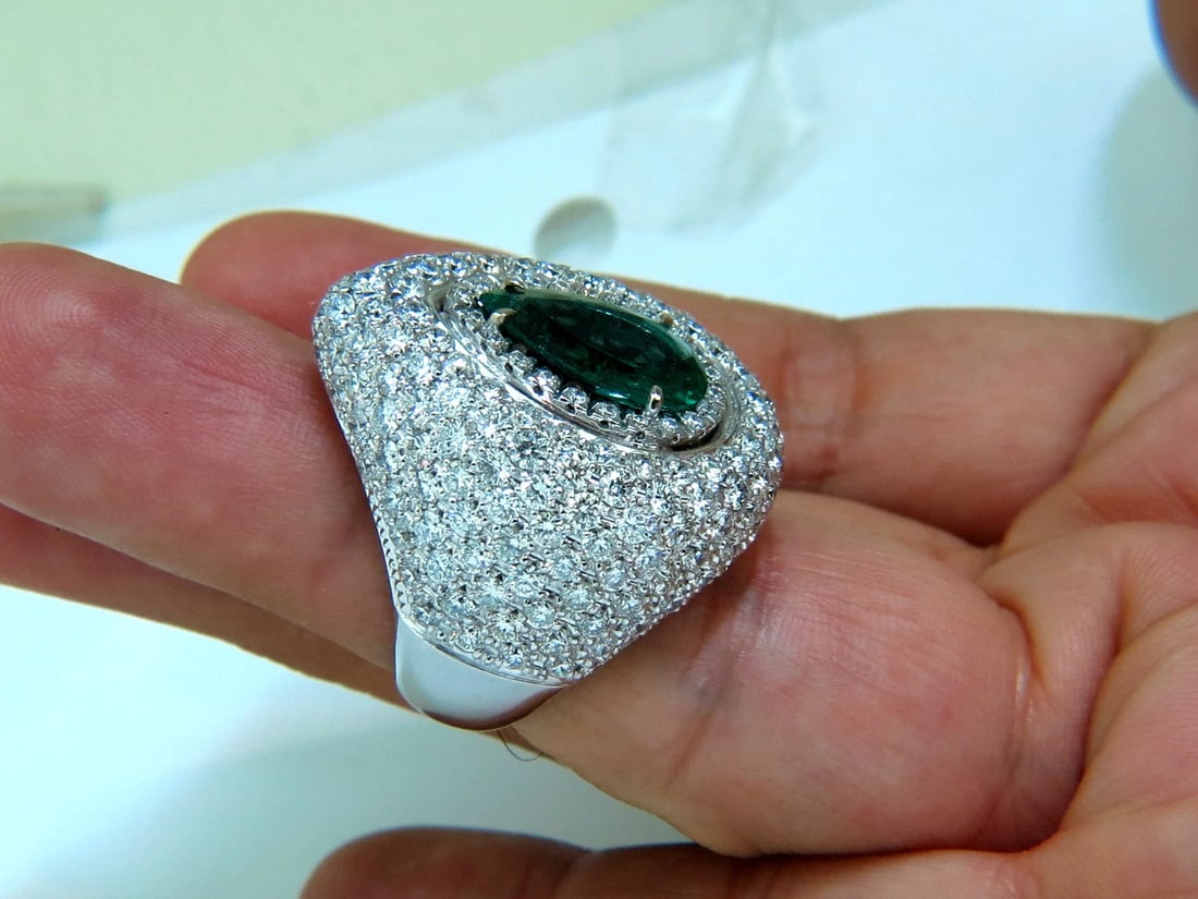 17.60CT 18K GOLD NATURAL FINE GREEN EMERALD DIAMOND 3D DOME RING *v - 12