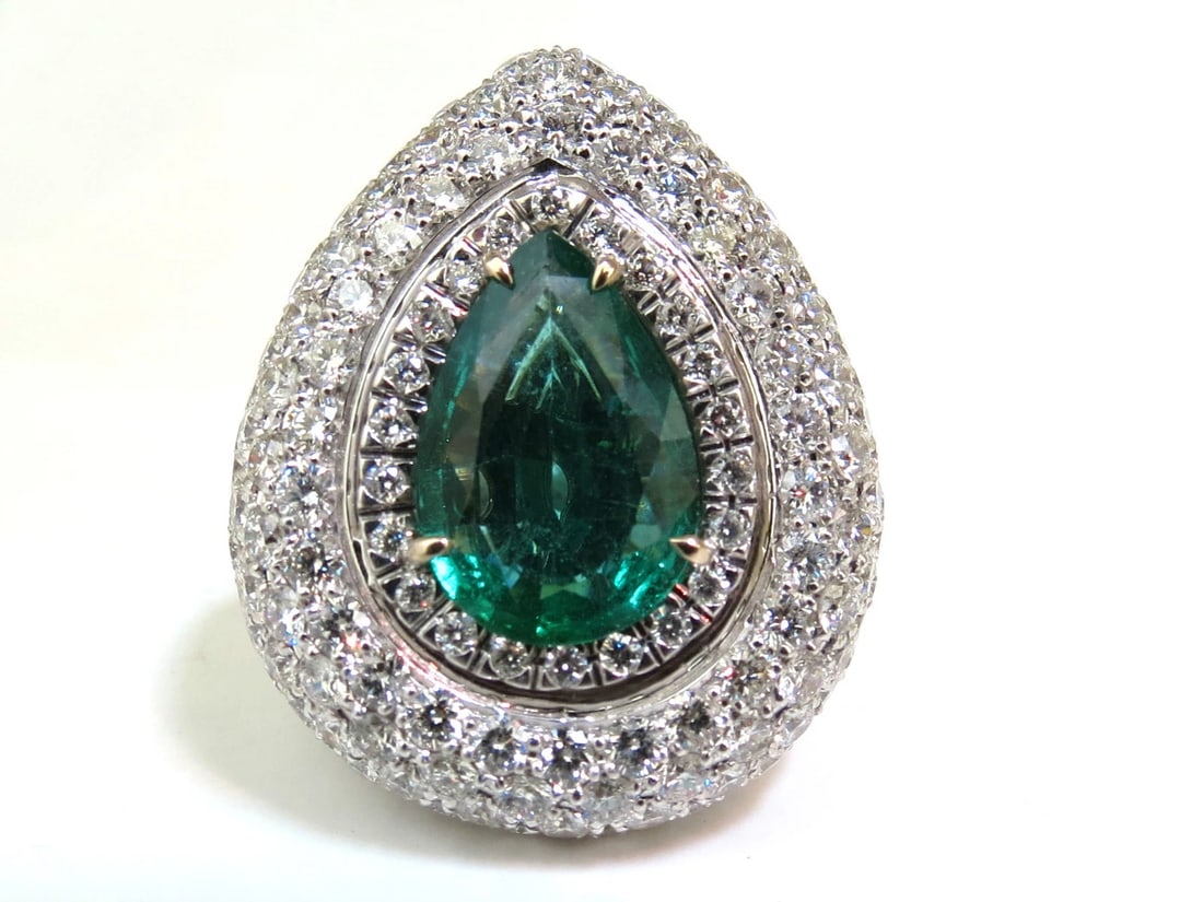 17.60CT 18K GOLD NATURAL FINE GREEN EMERALD DIAMOND 3D DOME RING *v - 13