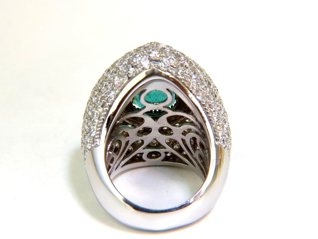 17.60CT 18K GOLD NATURAL FINE GREEN EMERALD DIAMOND 3D DOME RING *v - 4