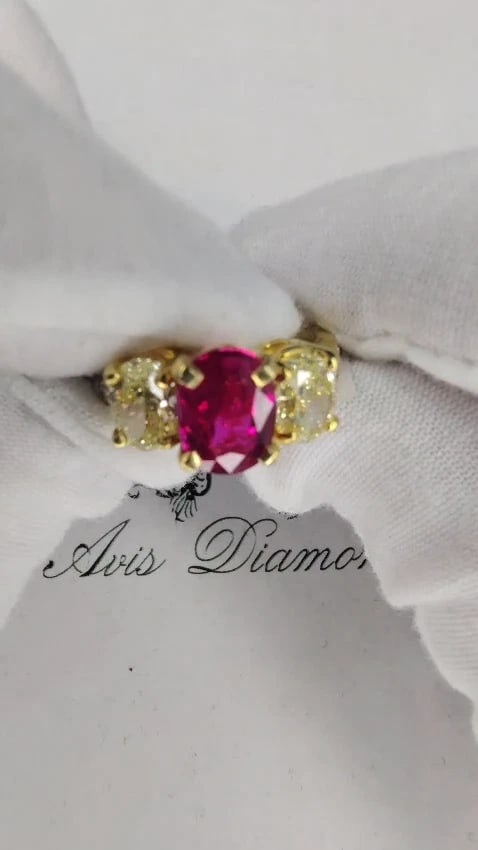 GIA Certified 4.53ct natural No Heat ruby diamonds ring 18kt fancy yellows *v - 2