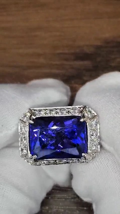 GIA CERTIFIED NATURAL 15.06CT 18KT GOLD NATURAL TANZANITE DIAMOND RING *v - 2