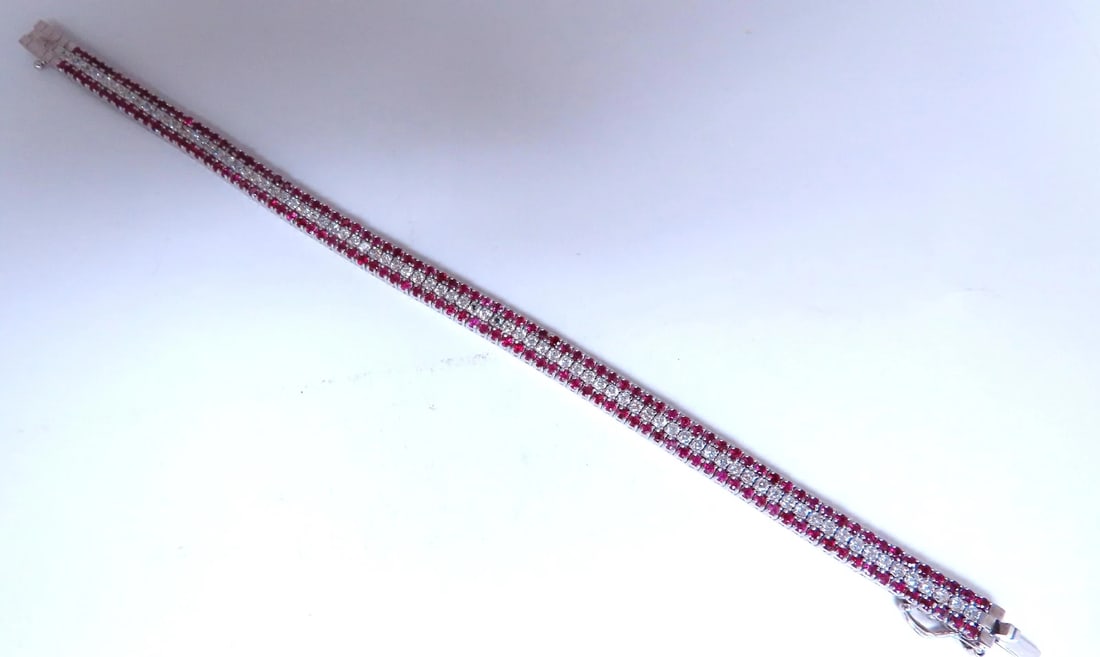Three row natural ruby diamonds bracelet 14kt gold 12470** - 2