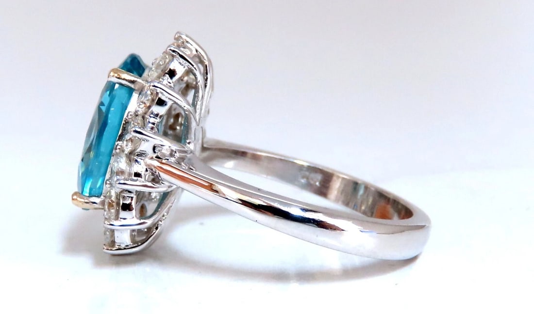 7.22ct natural blue zircon diamonds cluster cocktail Halo ring 18kt gold *v - 5
