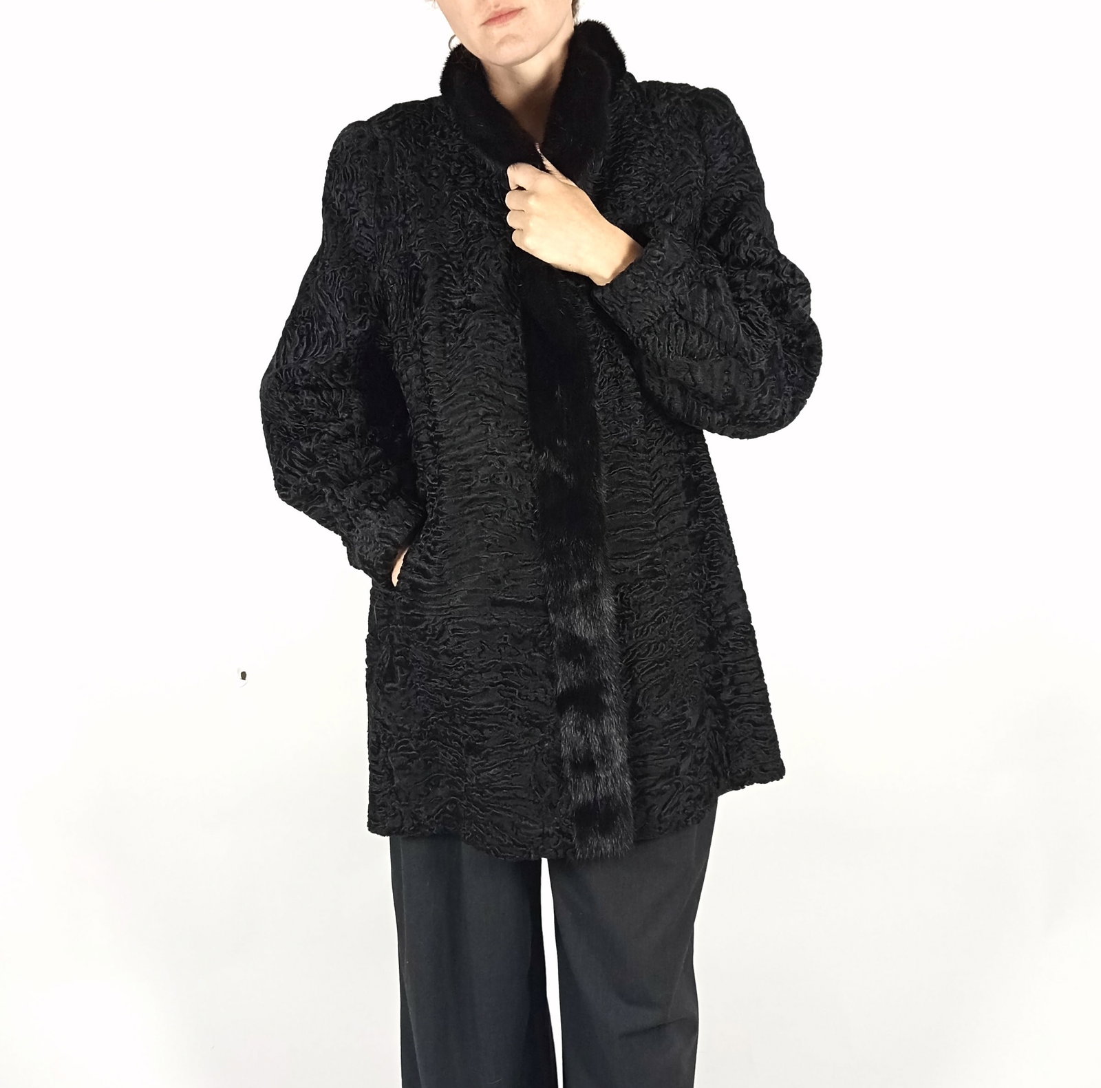 BLACK PERSIAN & MAHOGANY MINK FUR JACKET EU: L ; US: 16 - 2