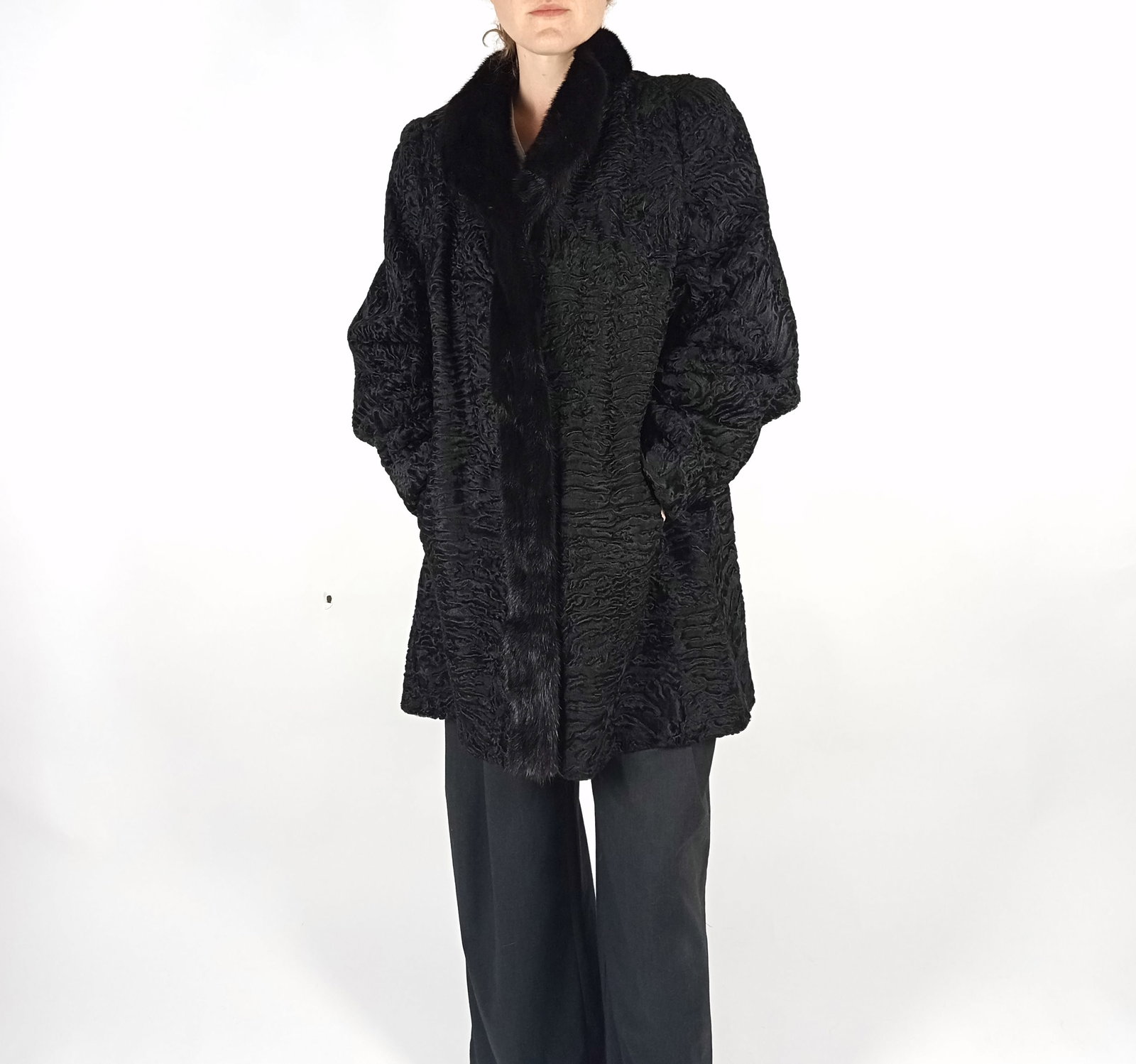 BLACK PERSIAN & MAHOGANY MINK FUR JACKET EU: L ; US: 16 - 3