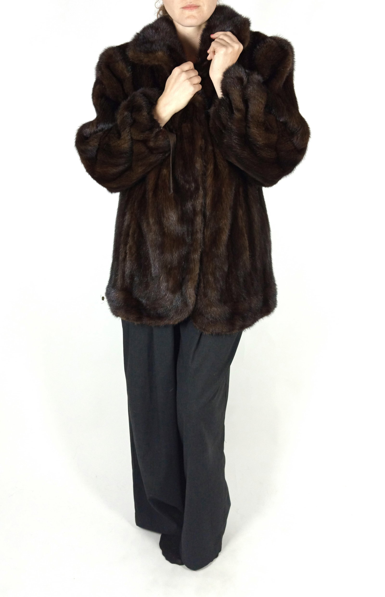 FLUFFY BROWN MINK FUR JACKET EU: XXL ; US: 24 - 10