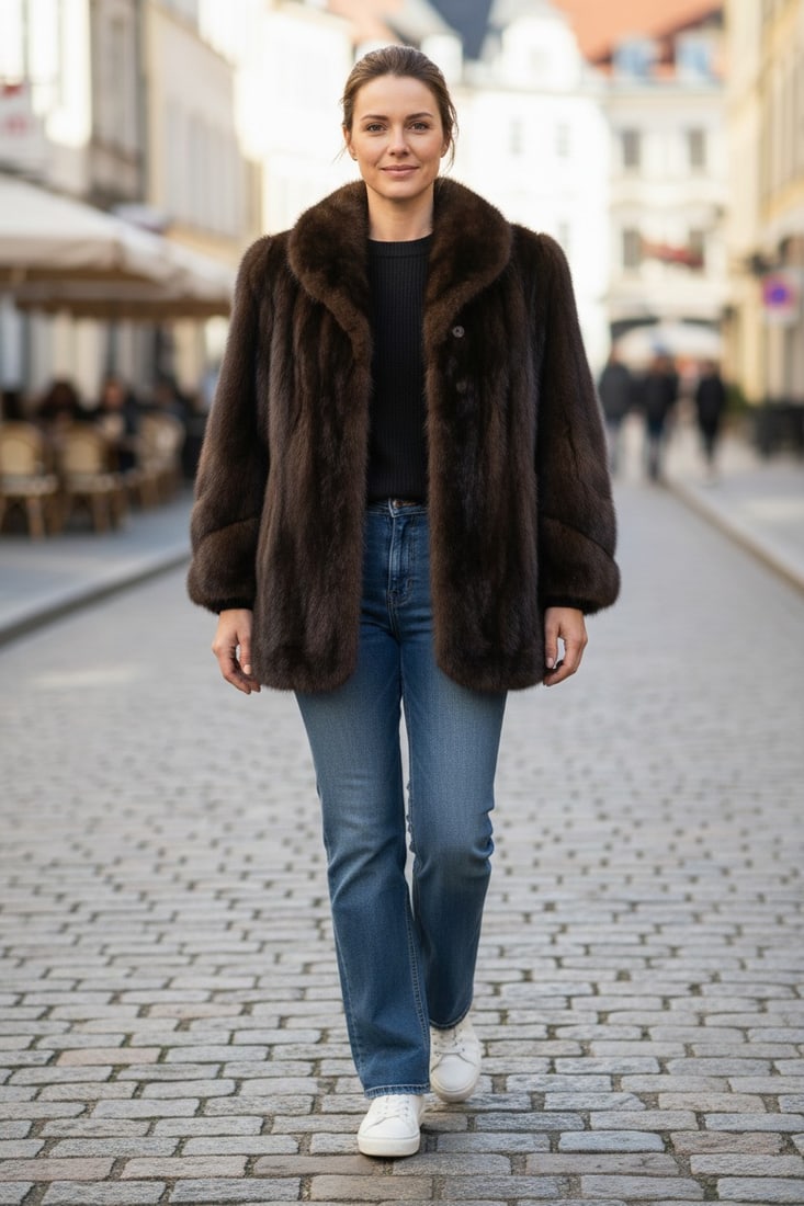 FLUFFY BROWN MINK FUR JACKET EU: XXL ; US: 24 (1 of 10)