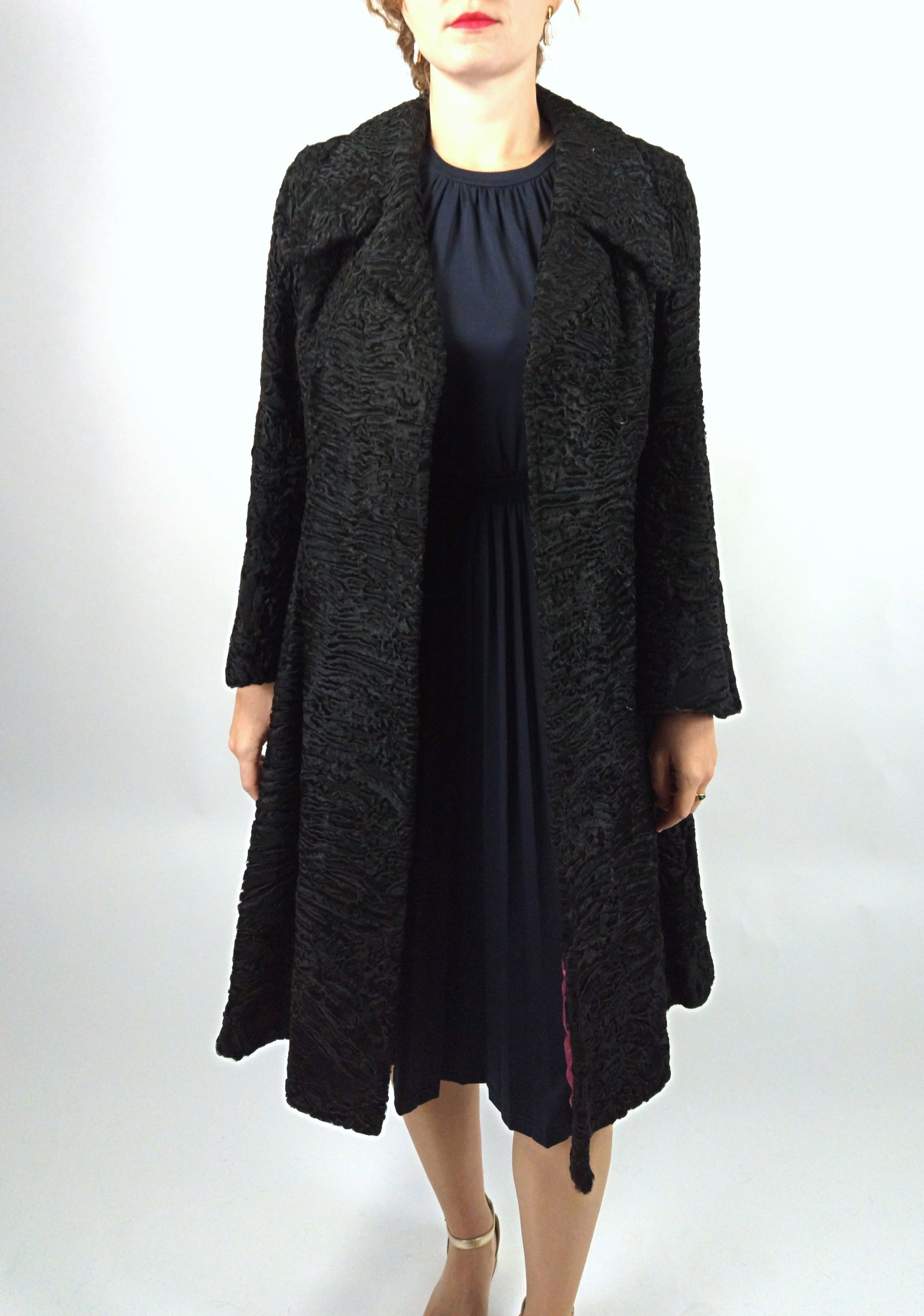 BLACK PERSIAN LAMB FUR COAT EU: S ; US: 8 - 3
