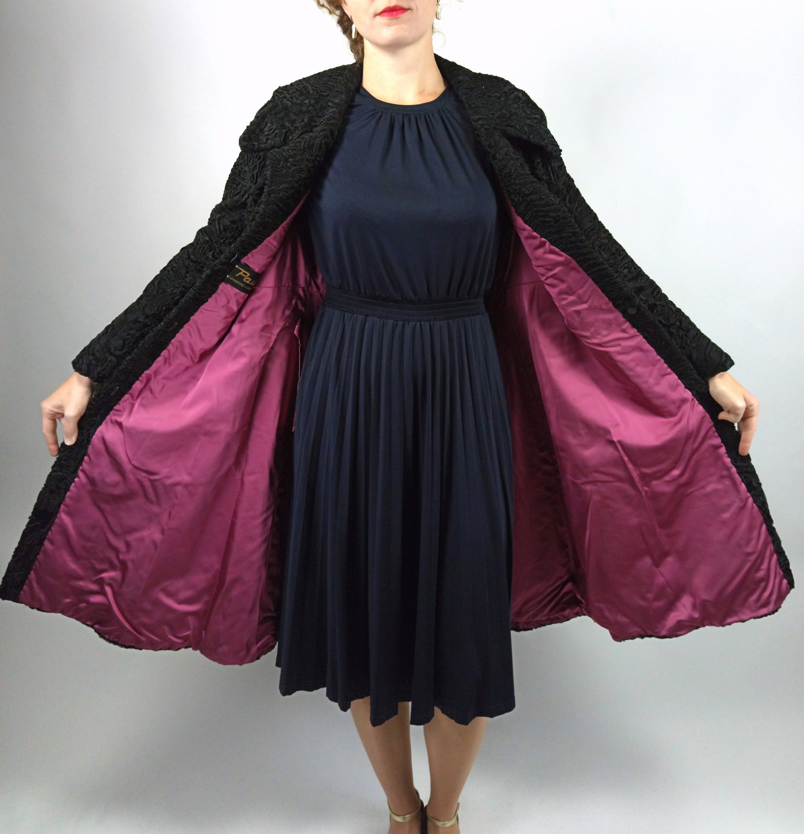 BLACK PERSIAN LAMB FUR COAT EU: S ; US: 8 - 8