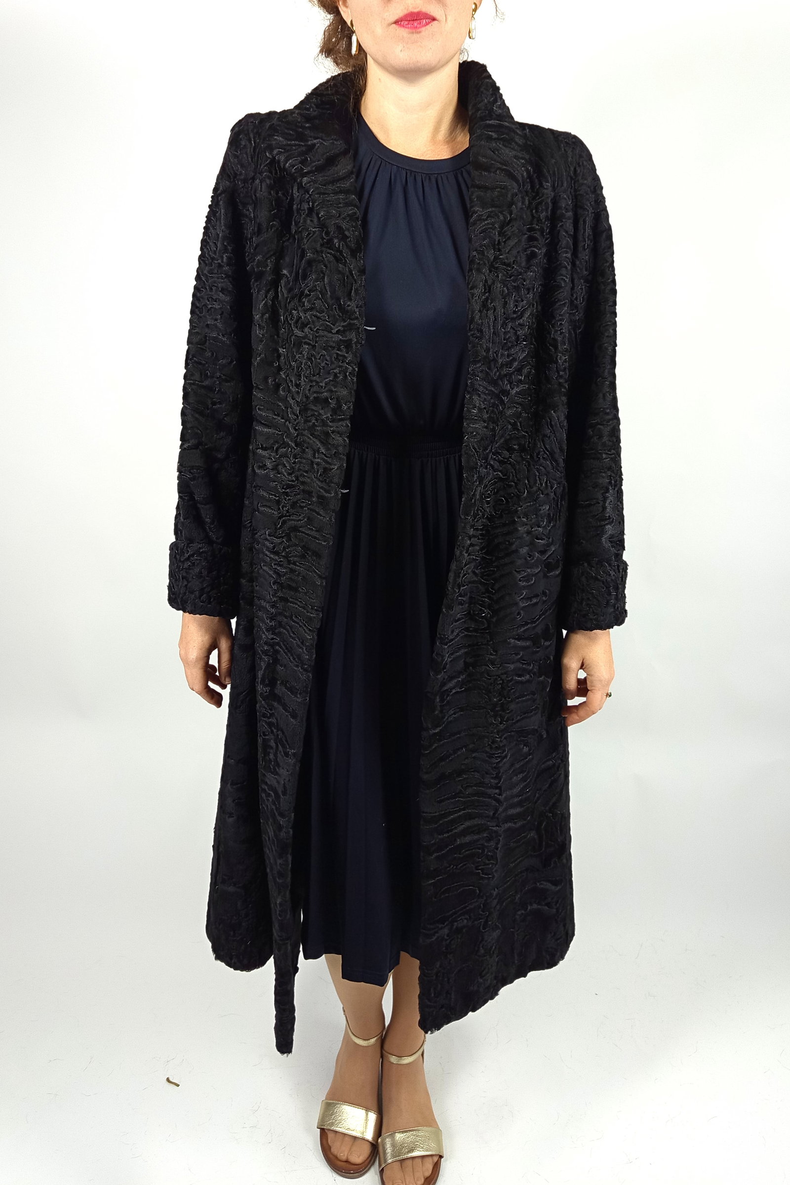 BLACK PERSIAN LAMB FUR COAT EU: XL ; US: 20 - 6