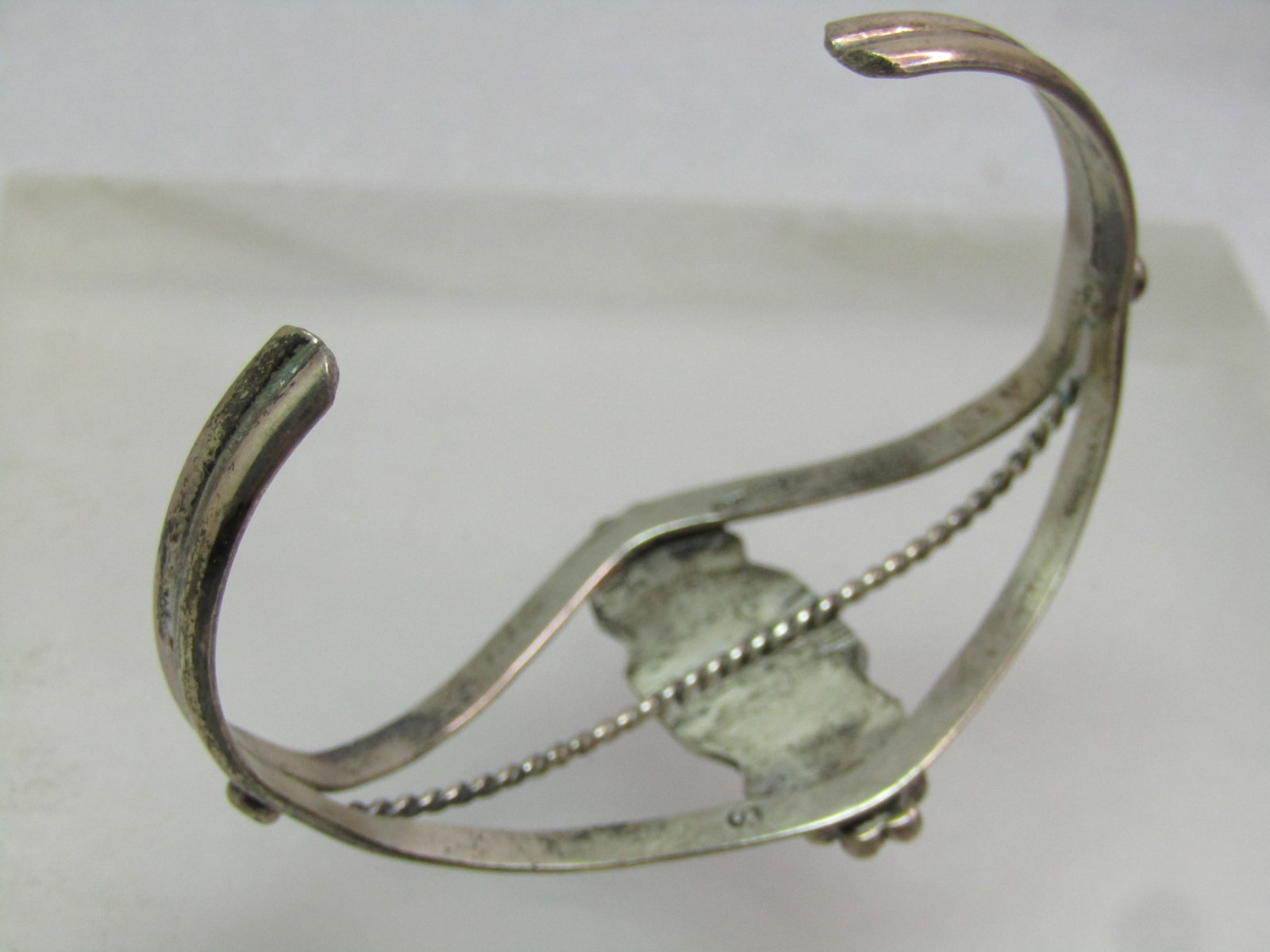 Vintage Sterling Southwestern/Navajo Onyx Cuff Bracelet, 6.5", 1970's-1980's, Signed - 5