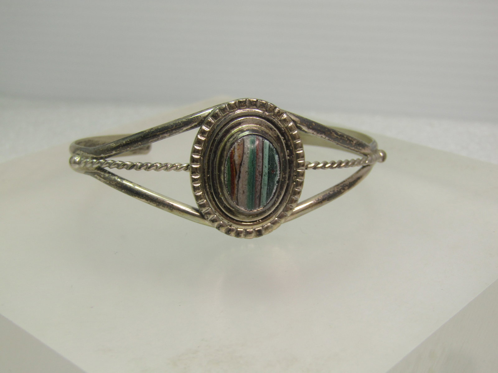 Vintage Navajo Banded Agate Cuff Bracelet, Eugene Jackson, 1960's-1970's, 6.5" - 2