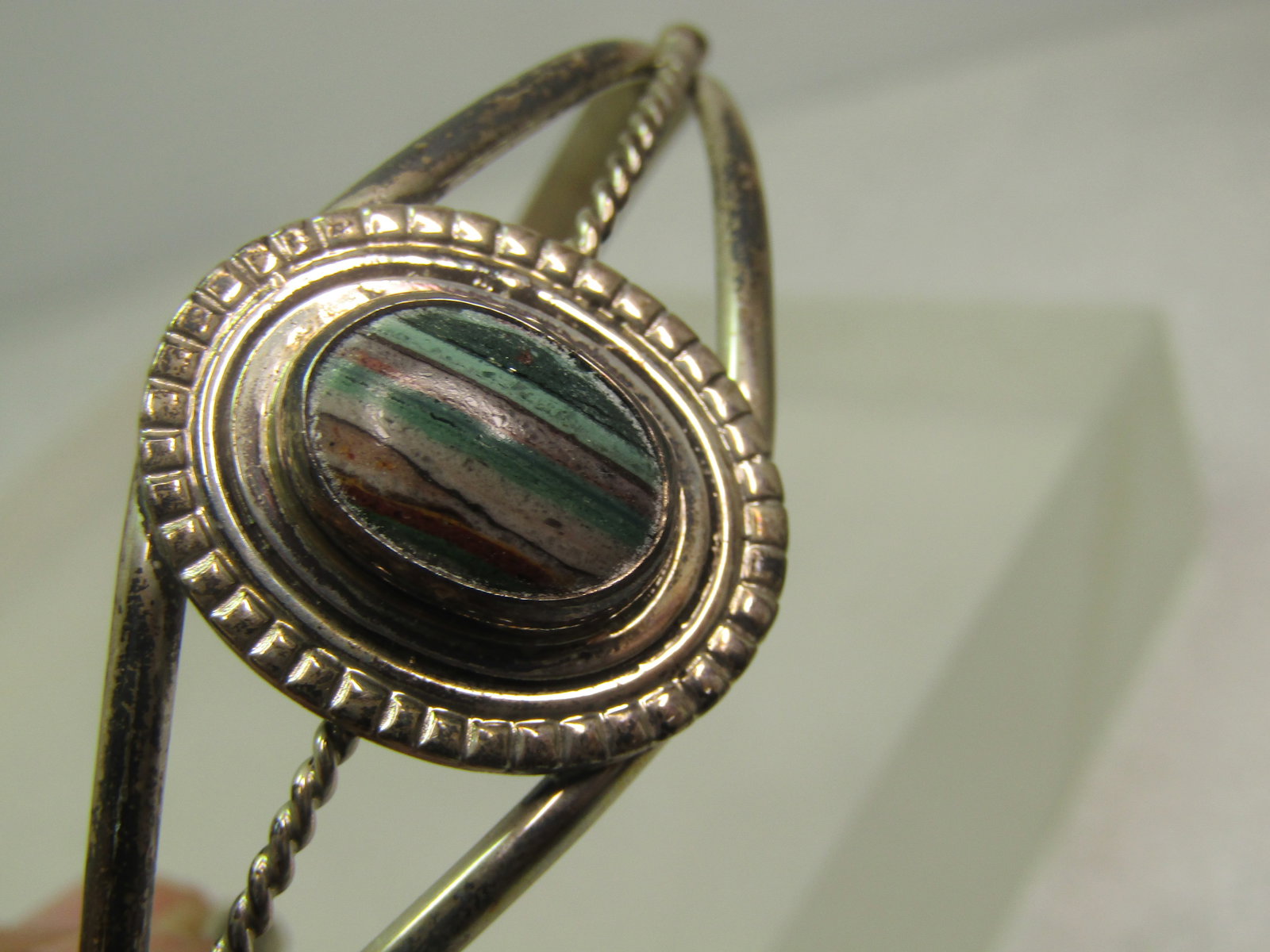 Vintage Navajo Banded Agate Cuff Bracelet, Eugene Jackson, 1960's-1970's, 6.5" - 3
