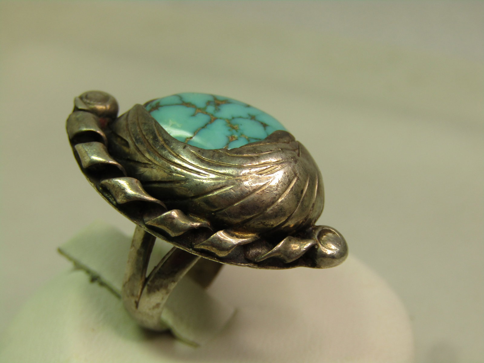 Vintage Sterling Southwestern Turquoise Ring, Feather Accents, Sz. 4.75, 1970's-1980's - 4