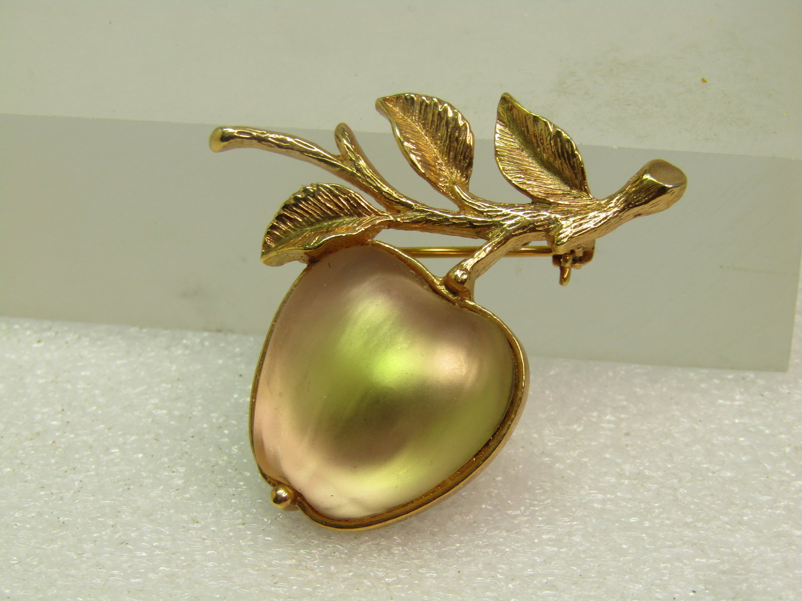 Vintage Frosted Glass Apple Brooch, Sarah Coventry, 1960's-1970's - 2