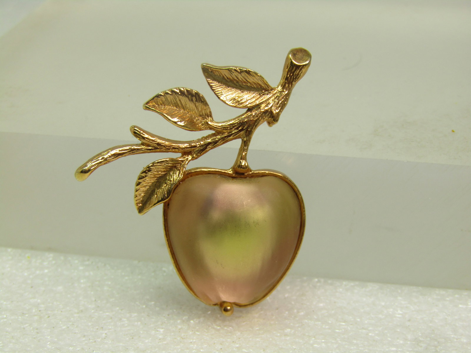 Vintage Frosted Glass Apple Brooch, Sarah Coventry, 1960's-1970's - 5