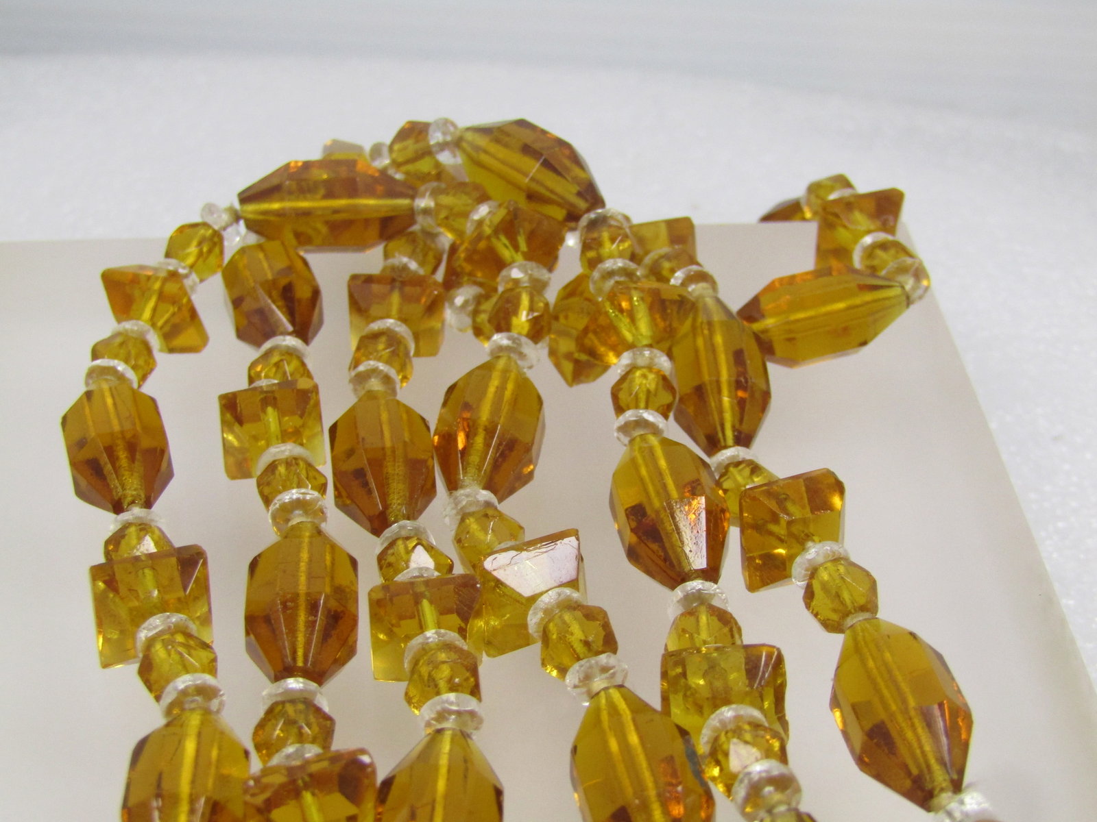 Vintage Amber & Clear Glass Beaded Necklce, 48", 1930's-1940's Knotted Between Beads - 7