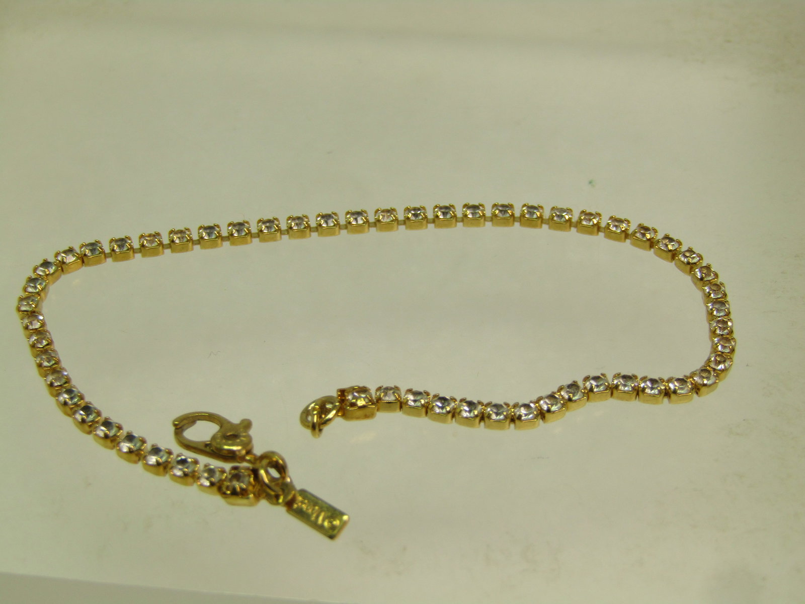 Vintage Clear Rhinestone Bracelet, Signed Money, 1980's. Gold Tone - 2