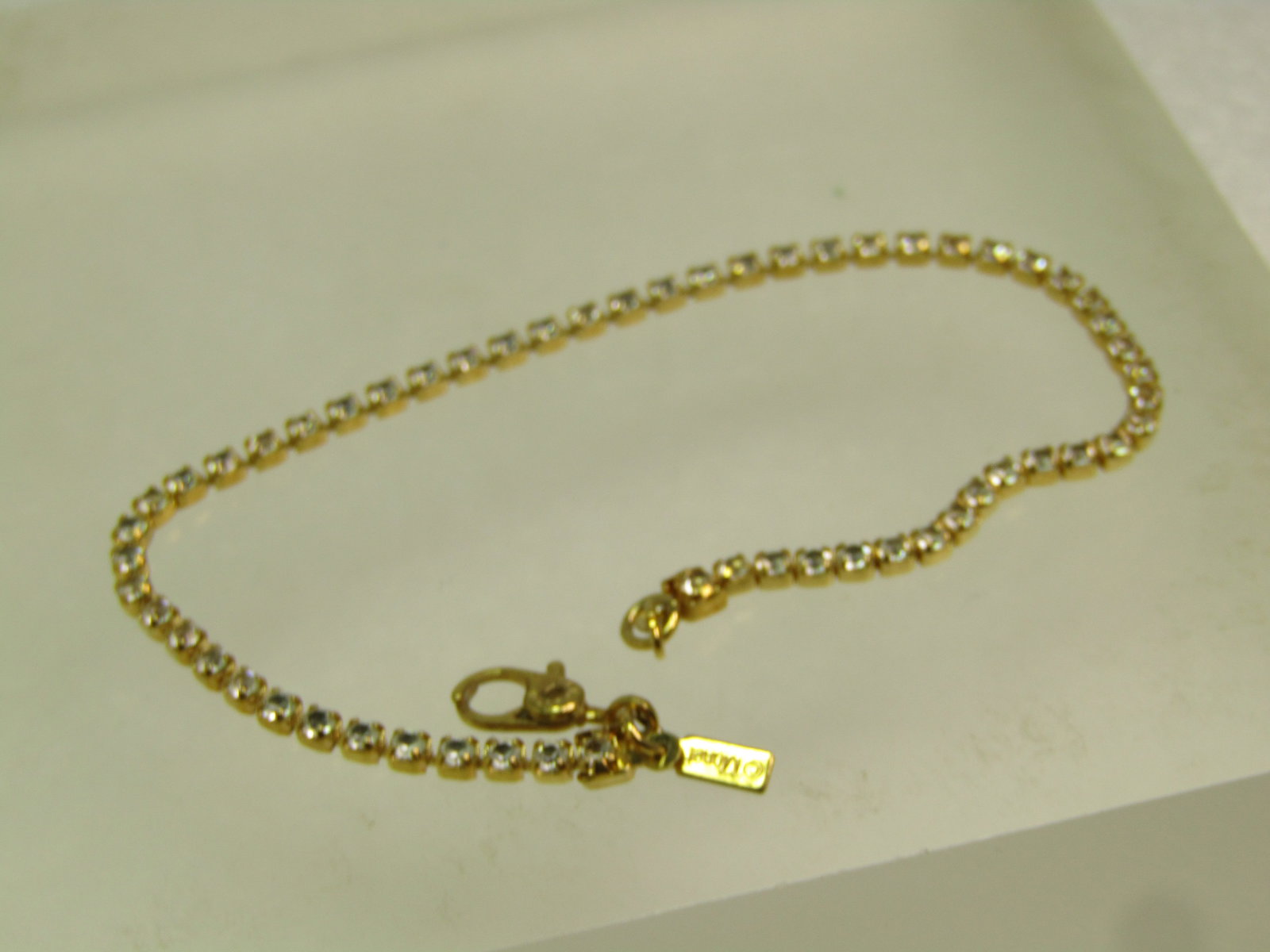 Vintage Clear Rhinestone Bracelet, Signed Money, 1980's. Gold Tone - 3