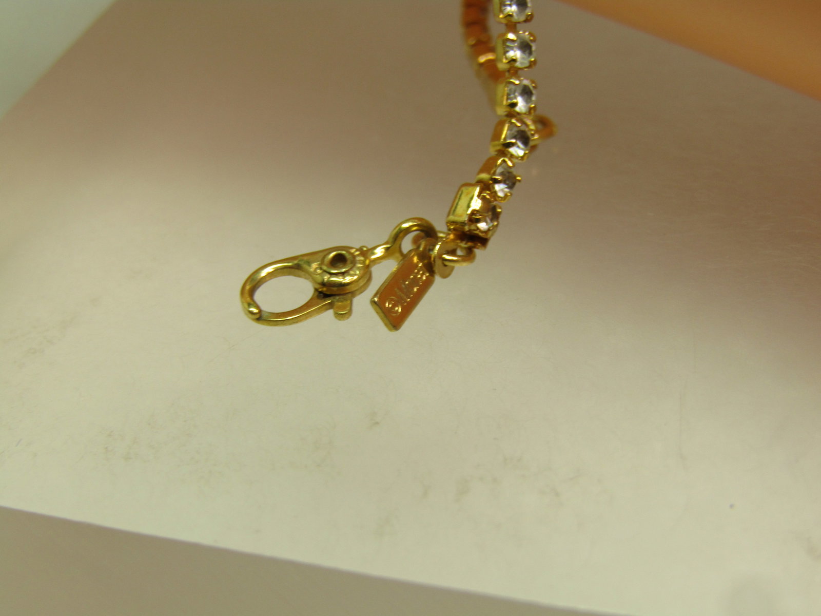 Vintage Clear Rhinestone Bracelet, Signed Money, 1980's. Gold Tone - 5