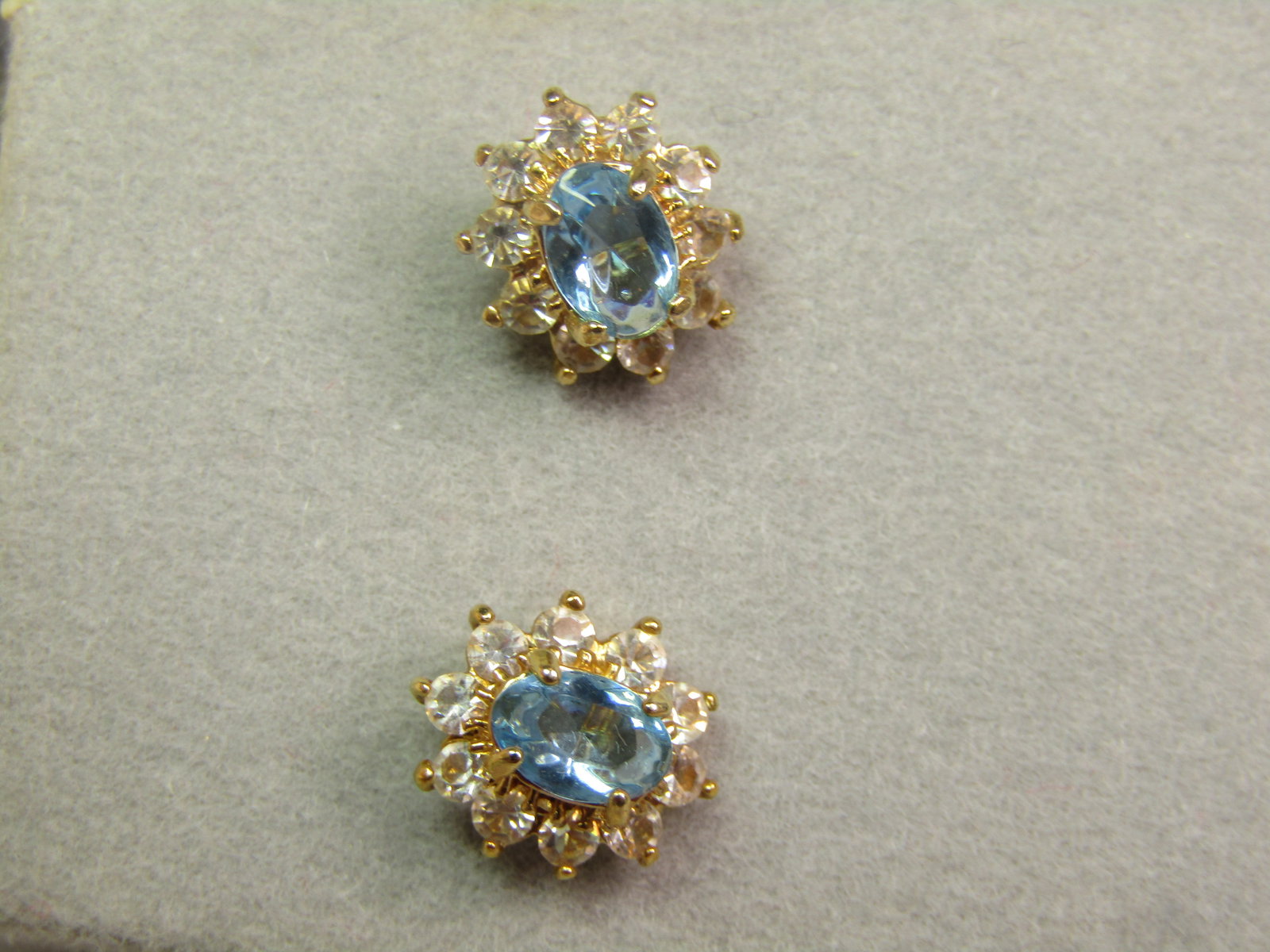Aqua Blue & Clear Halo Earrings, Pierced Studs, 1980's-1990's - 2