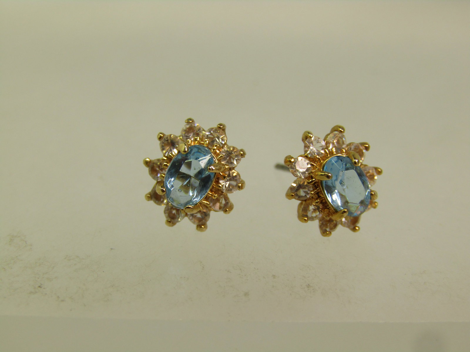 Aqua Blue & Clear Halo Earrings, Pierced Studs, 1980's-1990's - 5