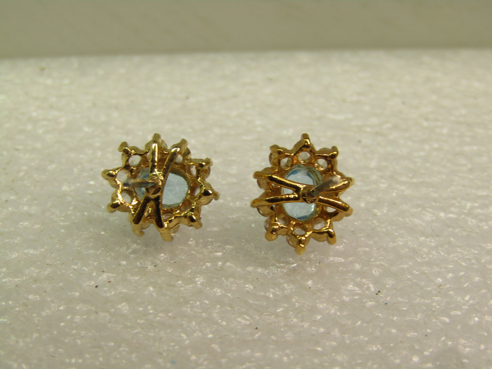 Aqua Blue & Clear Halo Earrings, Pierced Studs, 1980's-1990's - 7