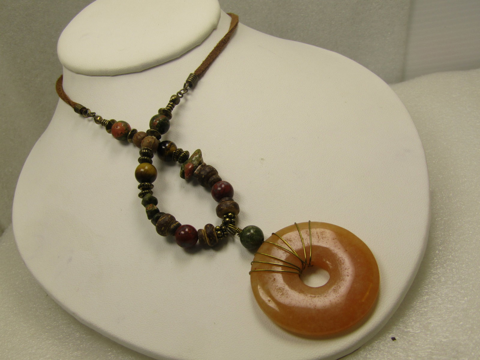 Vintage Agate Beaded Necklace, Orange Agate Drop, 16"-20", Boho, 1980's - 5
