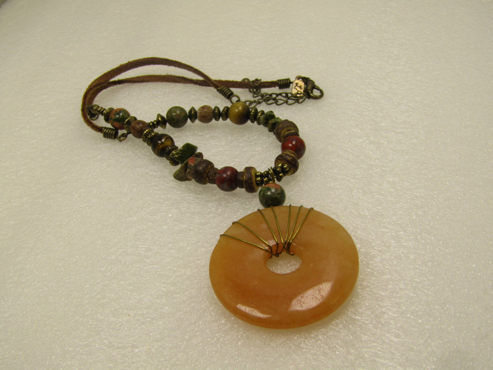 Vintage Agate Beaded Necklace, Orange Agate Drop, 16"-20", Boho, 1980's - 6
