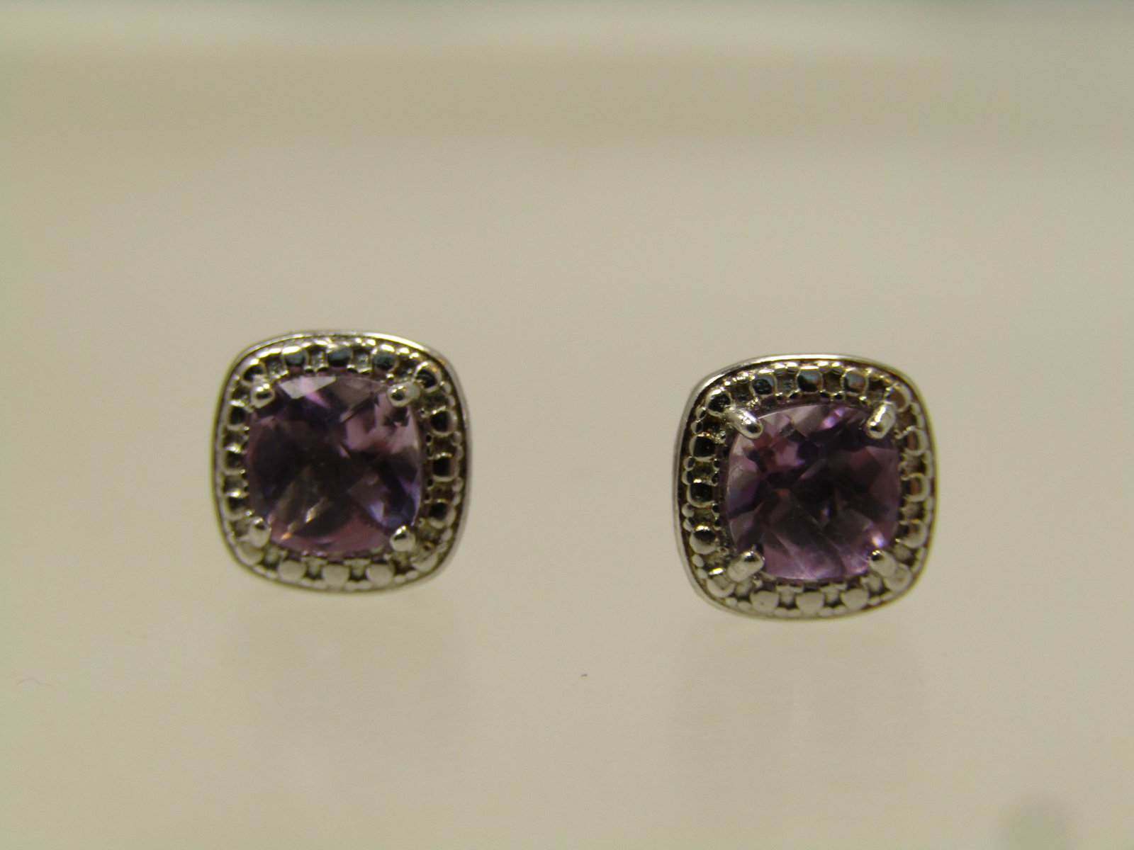 Sterling Silver Amethyst Stud Earrings, Pierced, Signed DBJTH, 2000's - 4