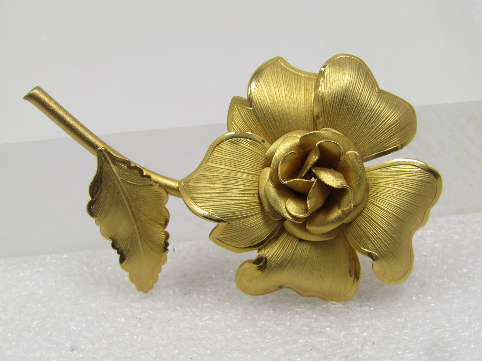 Vintage Rose Stem Brooch, Gold Tone, 1960's-1970's - 3