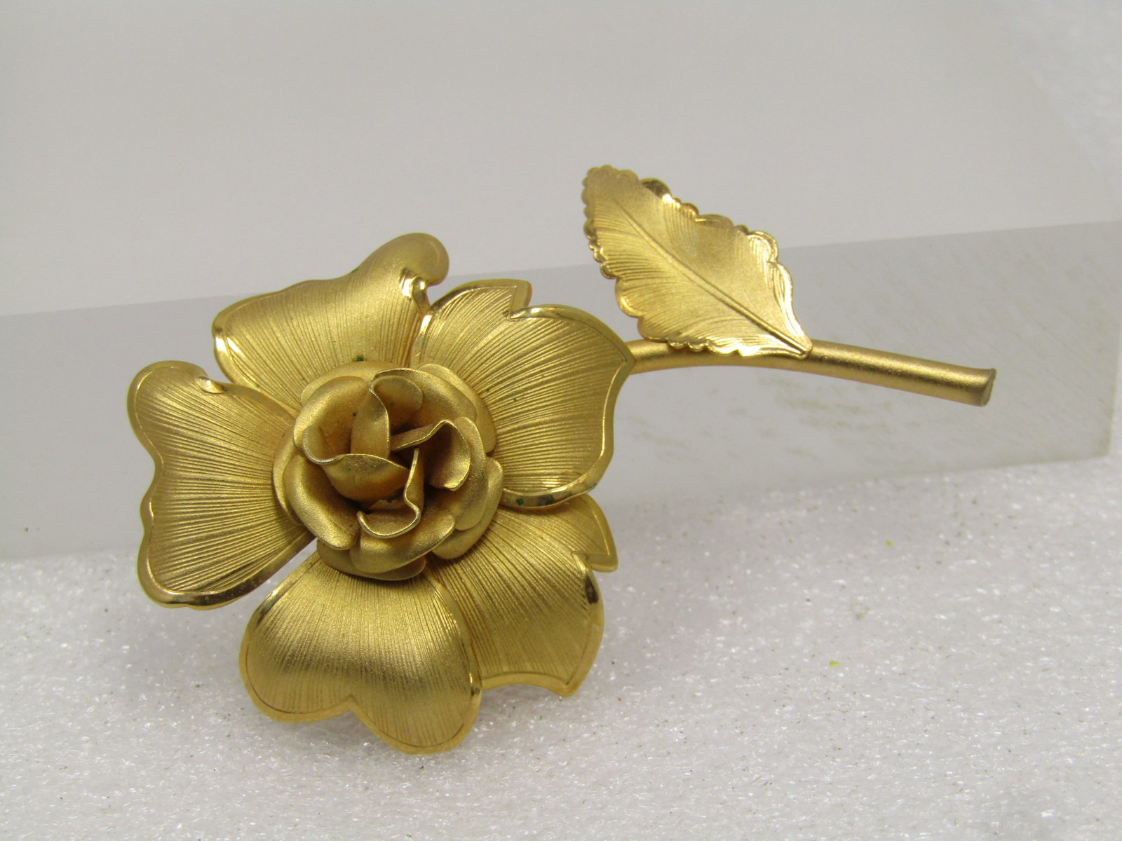 Vintage Rose Stem Brooch, Gold Tone, 1960's-1970's - 5