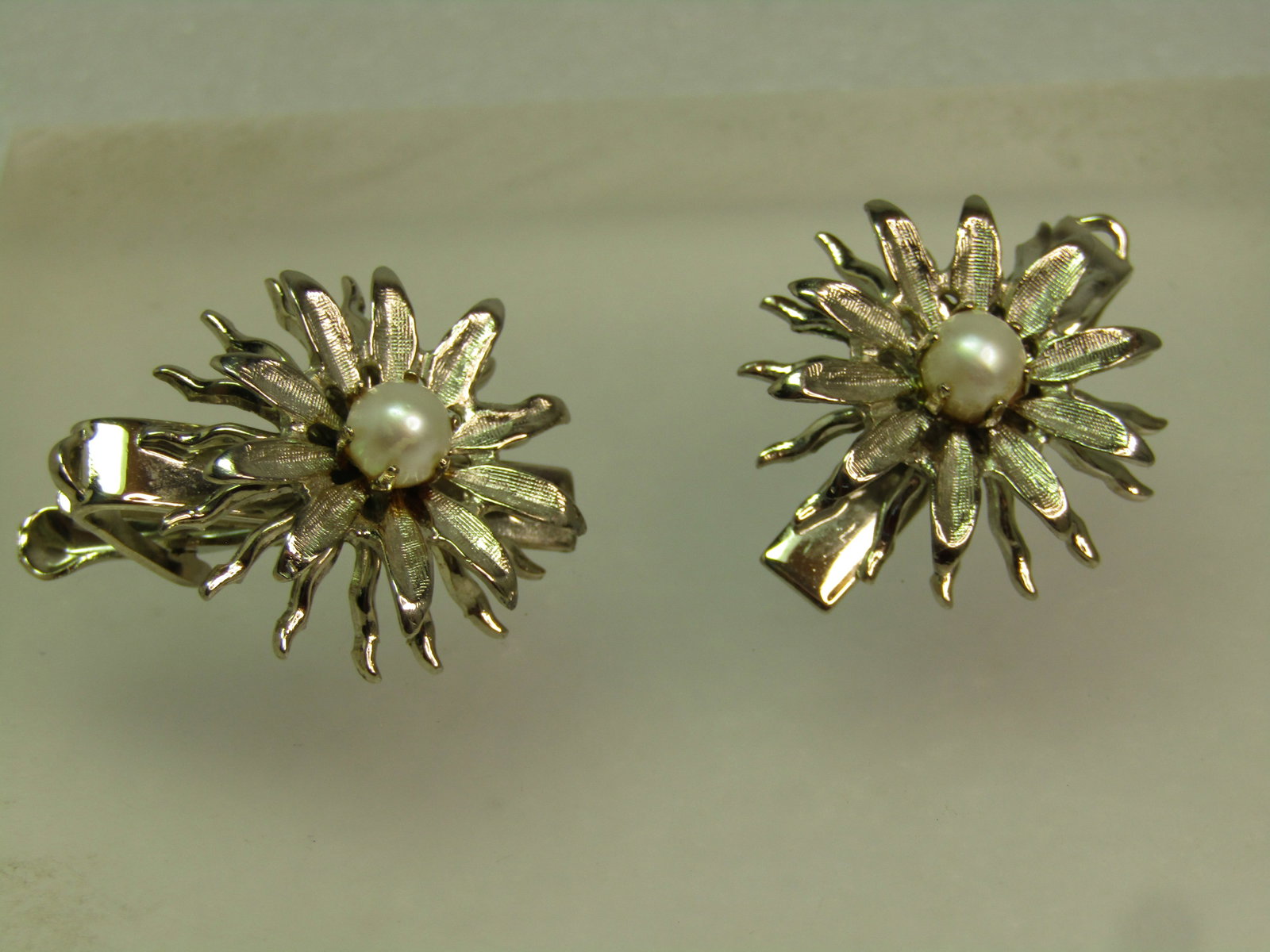 Vintage Two Floral Clips, Faux Pearl Silver Tone, 1960's-1990's - 2