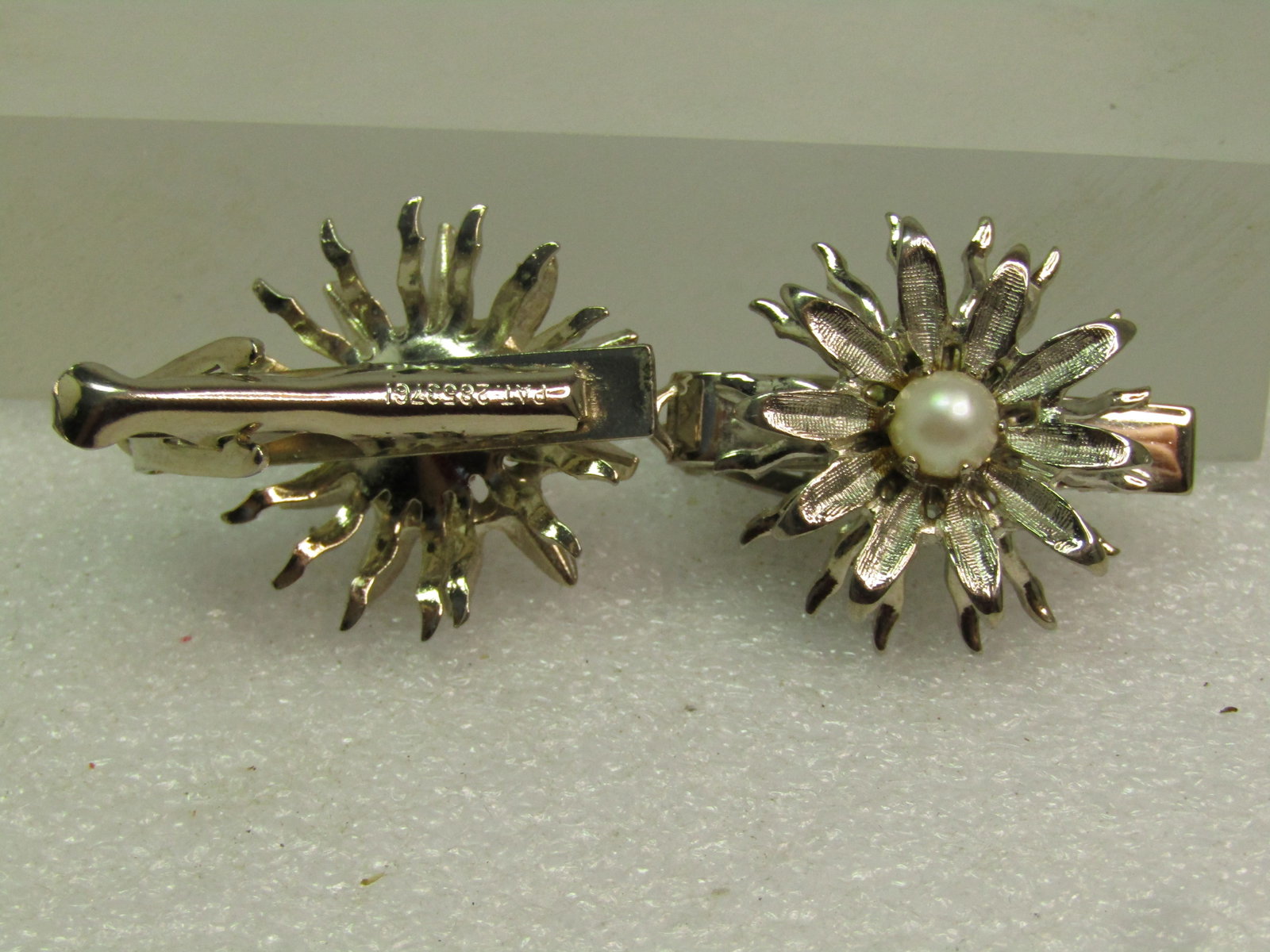 Vintage Two Floral Clips, Faux Pearl Silver Tone, 1960's-1990's - 5