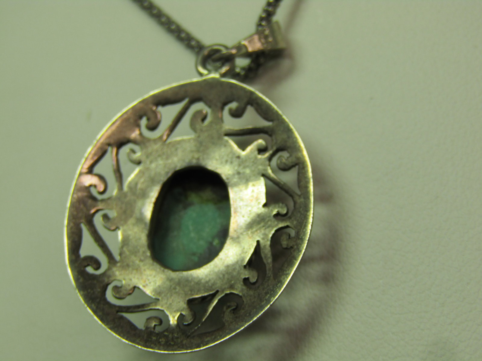 Vintage Sterling Turquoise Scrolled Pendant Necklace, 18" , 1980's-1990's - 4