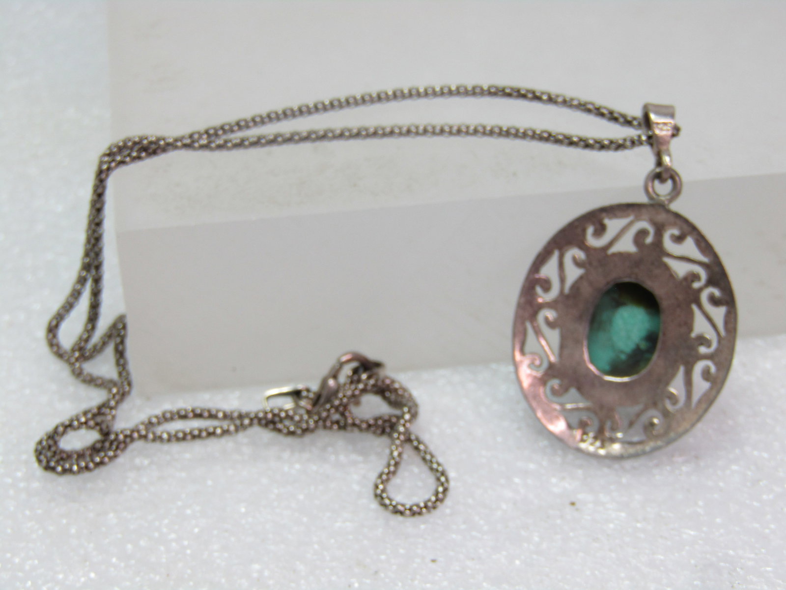 Vintage Sterling Turquoise Scrolled Pendant Necklace, 18" , 1980's-1990's - 6