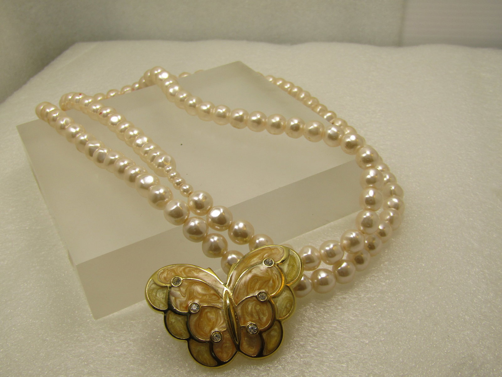 Vintage KJL Enameled Butterfly Pearl Necklace, for Avon, 34", 1980's-1990's - 5